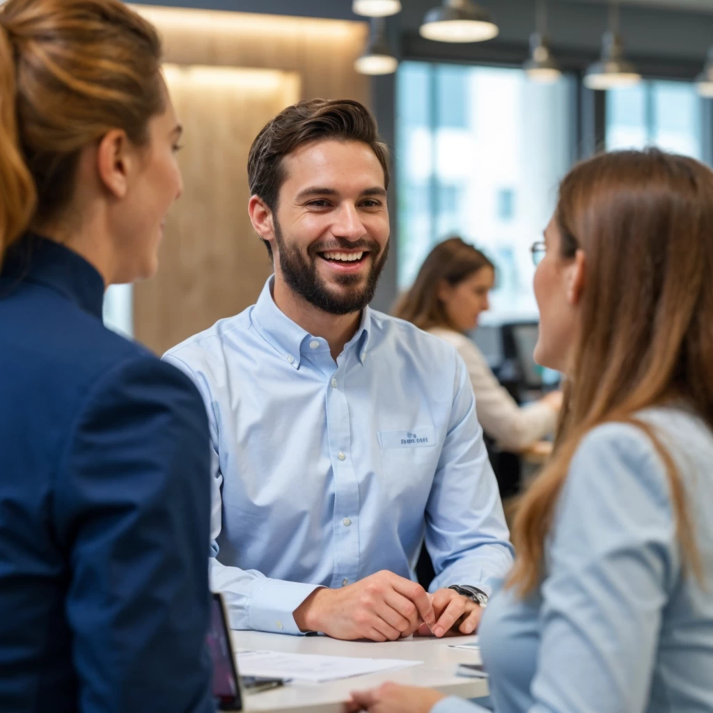 Un professionnel européen des services en interaction avec un client satisfait