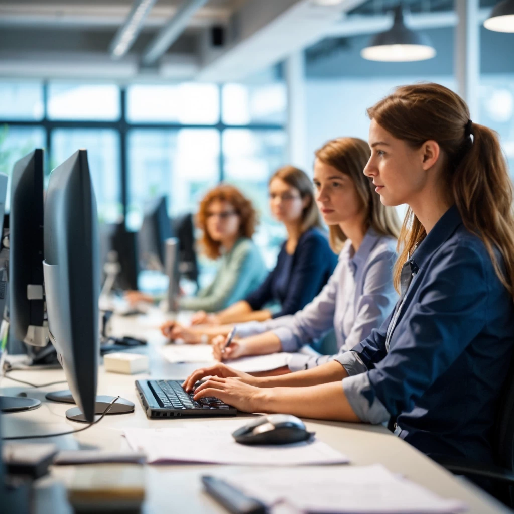 Employees working efficiently in an office