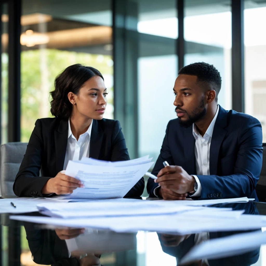 Two professionals negotiating in a modern meeting room