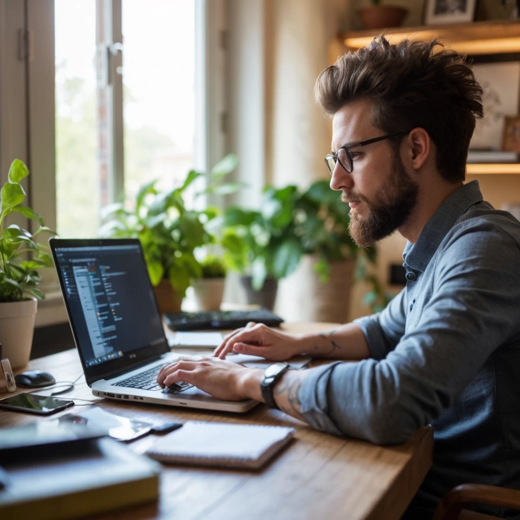 Employee working efficiently from home