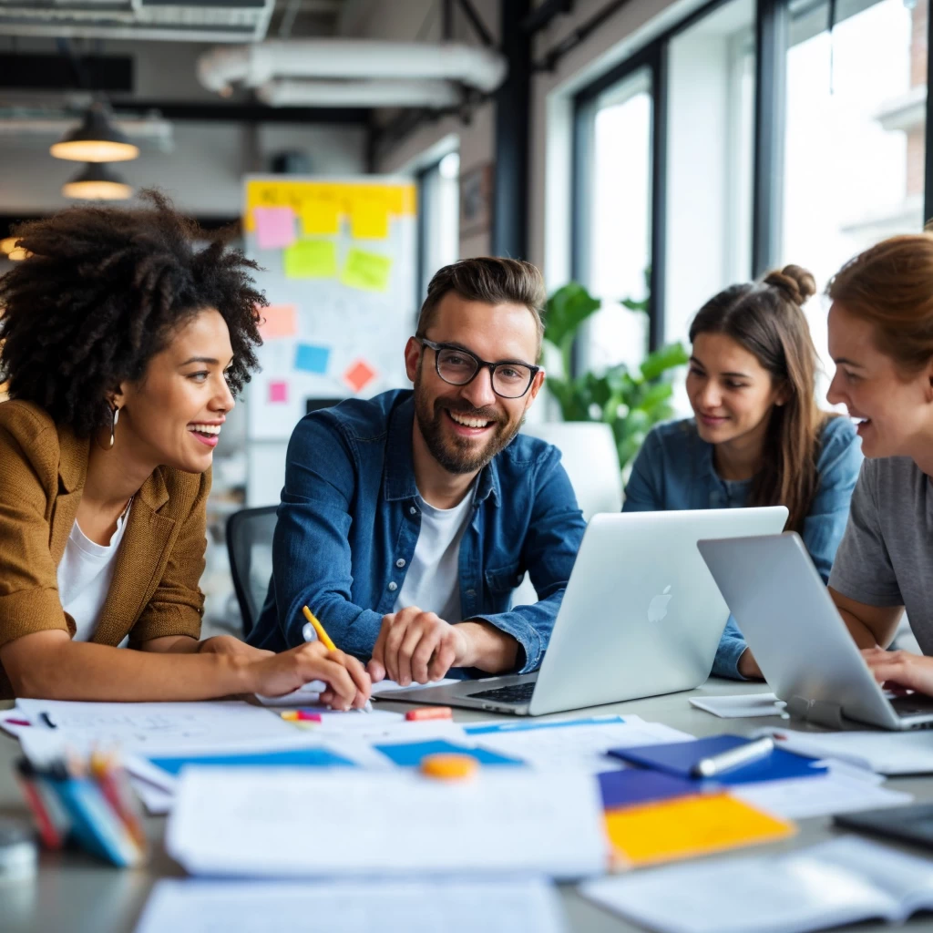 Diverse team collaborating effectively on a project