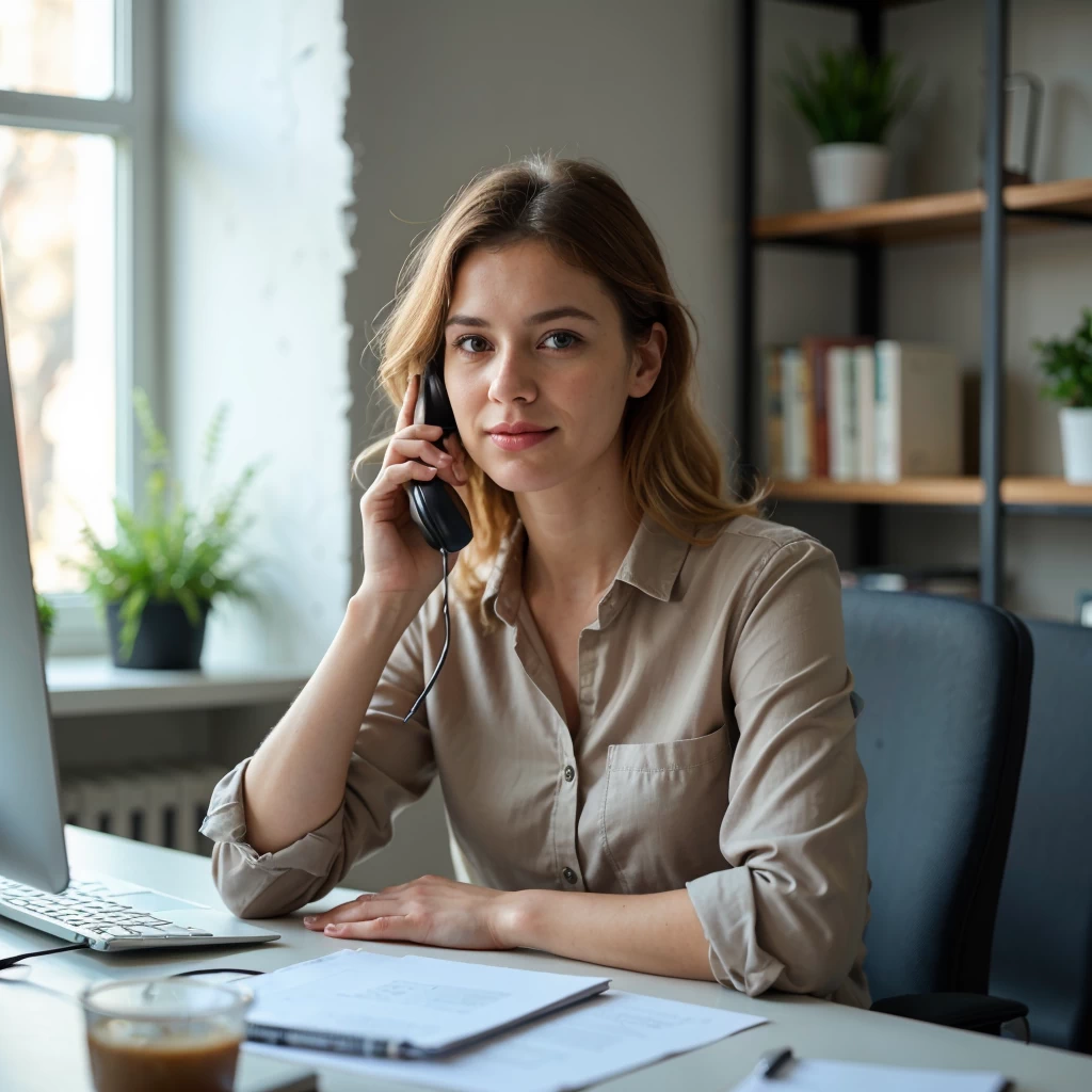 Une assistante européenne professionnelle travaillant sur un ordinateur dans un bureau moderne