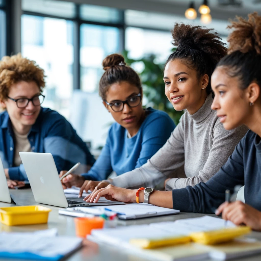 Diverse team collaborating effectively on a project