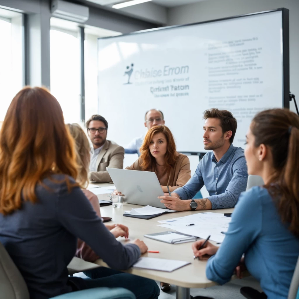 Group of executives in a training session around a trainer